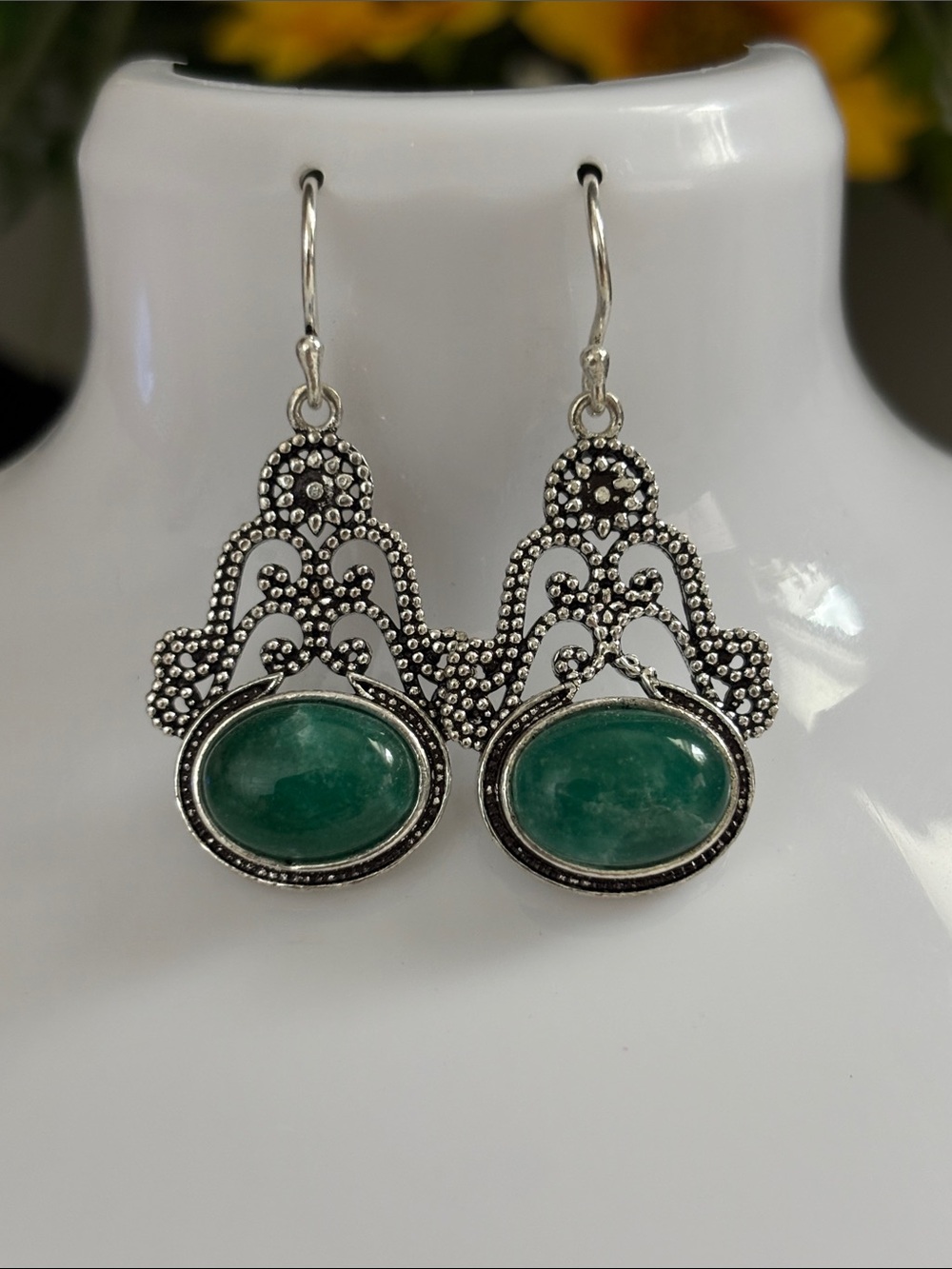 Simulated Emerald Gemstone Drop Dangle Earrings